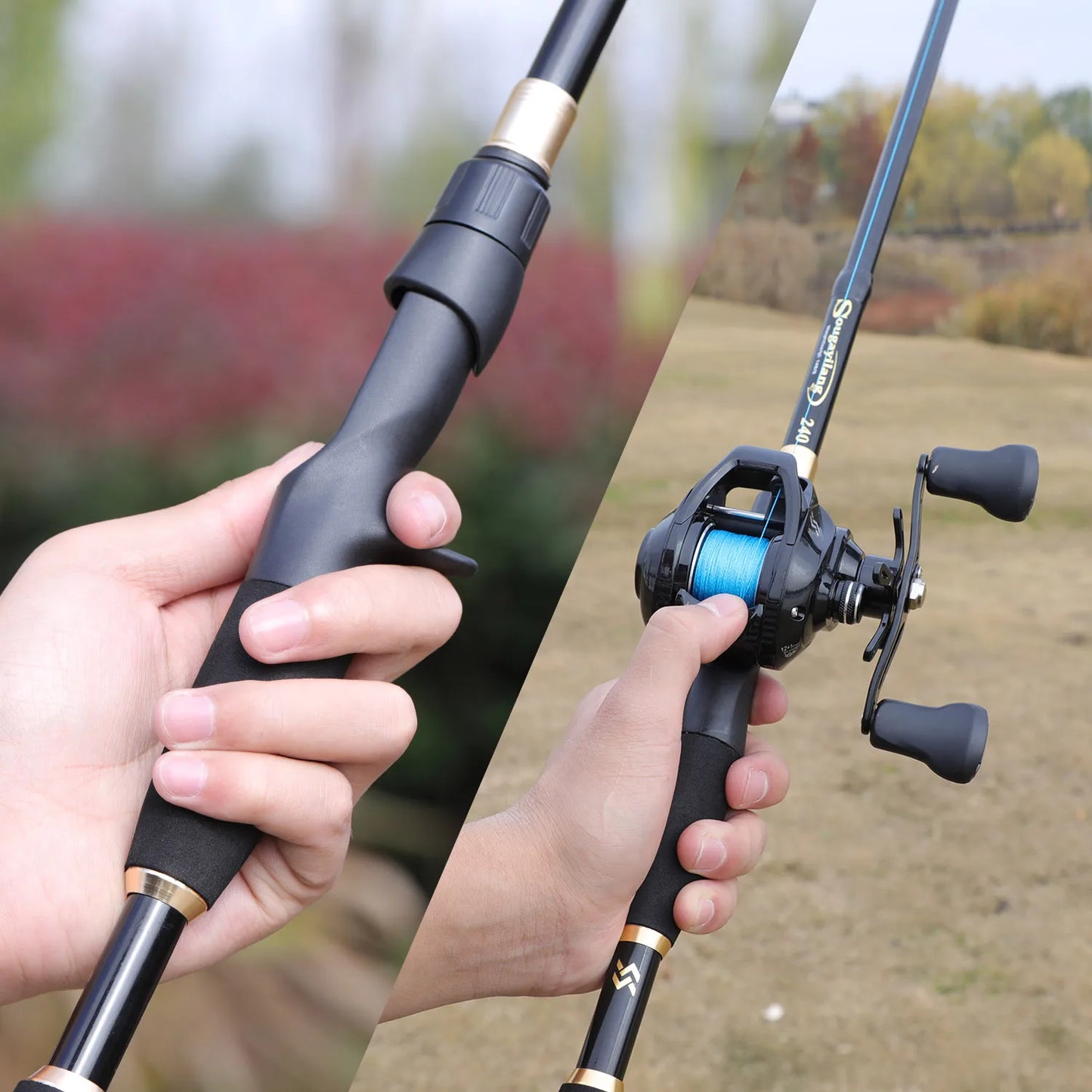 Sougayilang Telescopic Fishing Rod 1.8-2.4m Ultralight Weight Carbon Fiber Portable Spinning Casting Rod Fishing Tackle Fishing