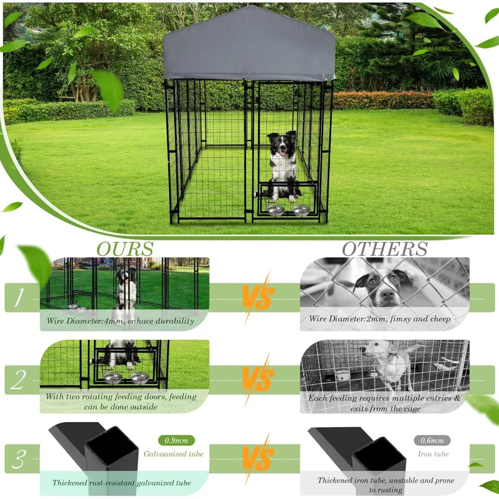 Outdoor Dog Kennel for Large Dogs, 8x4x6 FT Dog Enclosure with Waterproof, Heavy Duty Welded Wire Steel Dog Playpen Fence with