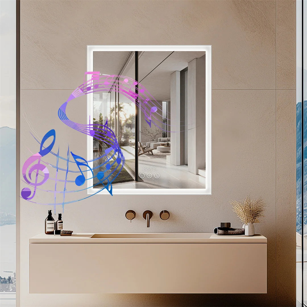 Bluetooth Bathroom Mirror Cabinet Wall Mounted LED Light Mirror Medicine Storage Cabinet Organizer with Build-in Socket Defog