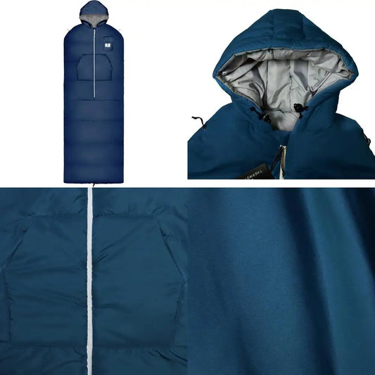 Wearable Sleeping Bag with Dual Hood, Long Sleeves, Pockets, Adjustable Drawstring - Perfect for Camping and Cold Weather Surviv