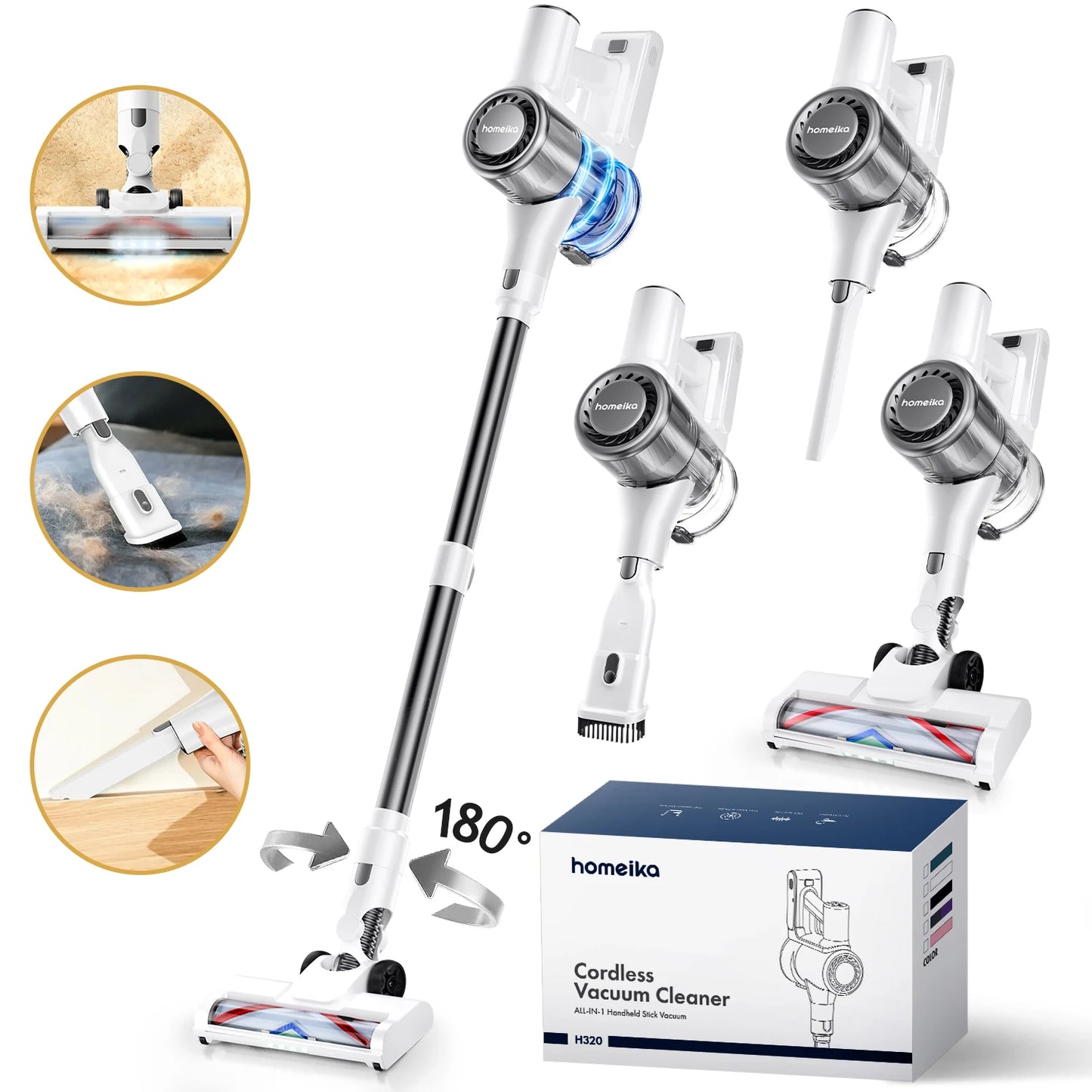 Homeika Cordless Vacuum Cleaner,28KPA 55mins Powerful Suction 8-in-1 LED Display,One-Click Dust Emptying for Pet Hair/Allergies