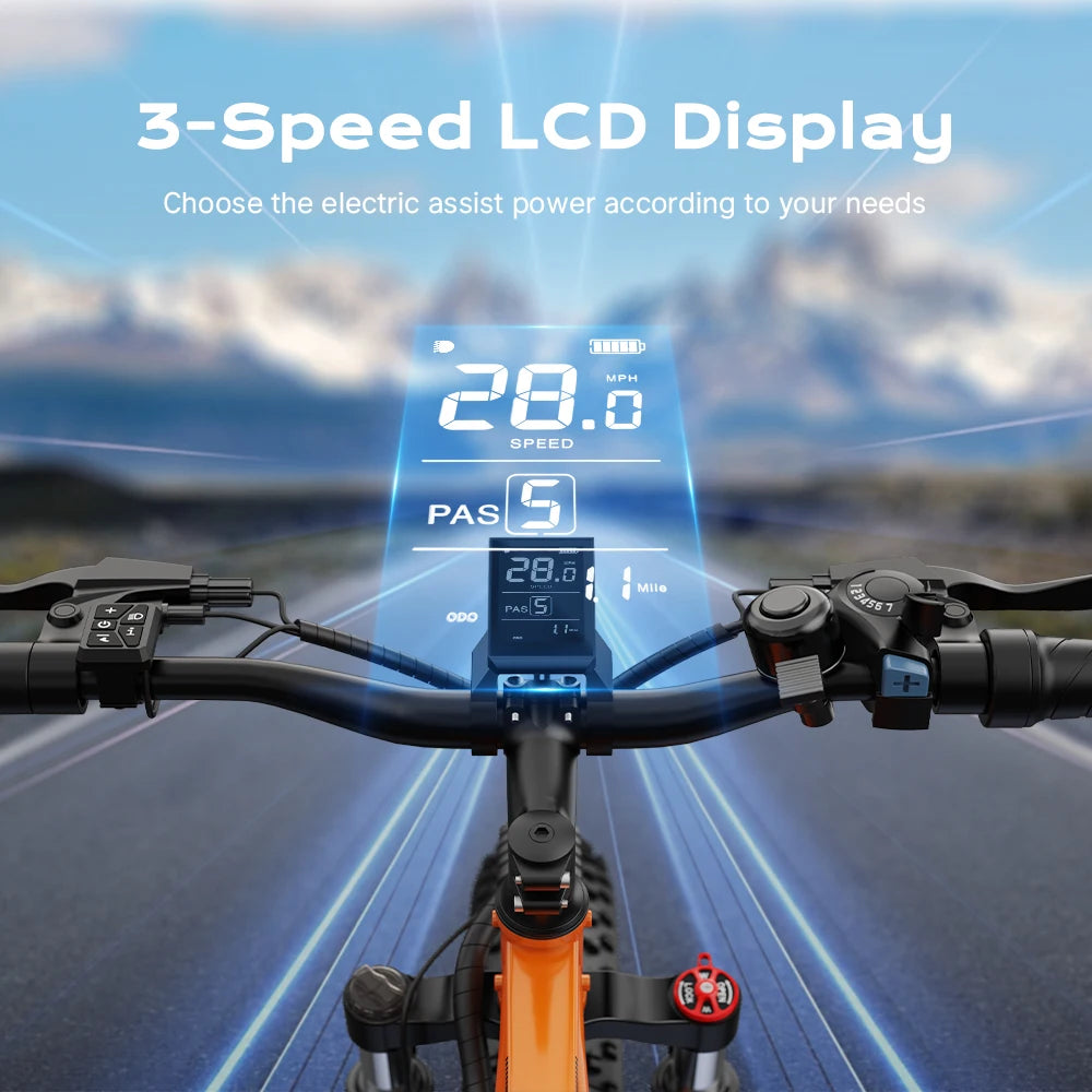 AIRWEST X26T Adult Electric Bike，Peak Power Motor 750W ，26"x4 Fat Tire，48V 13Ah Battery，25MPH，E-bike UL 2849, 1 Year Warranty