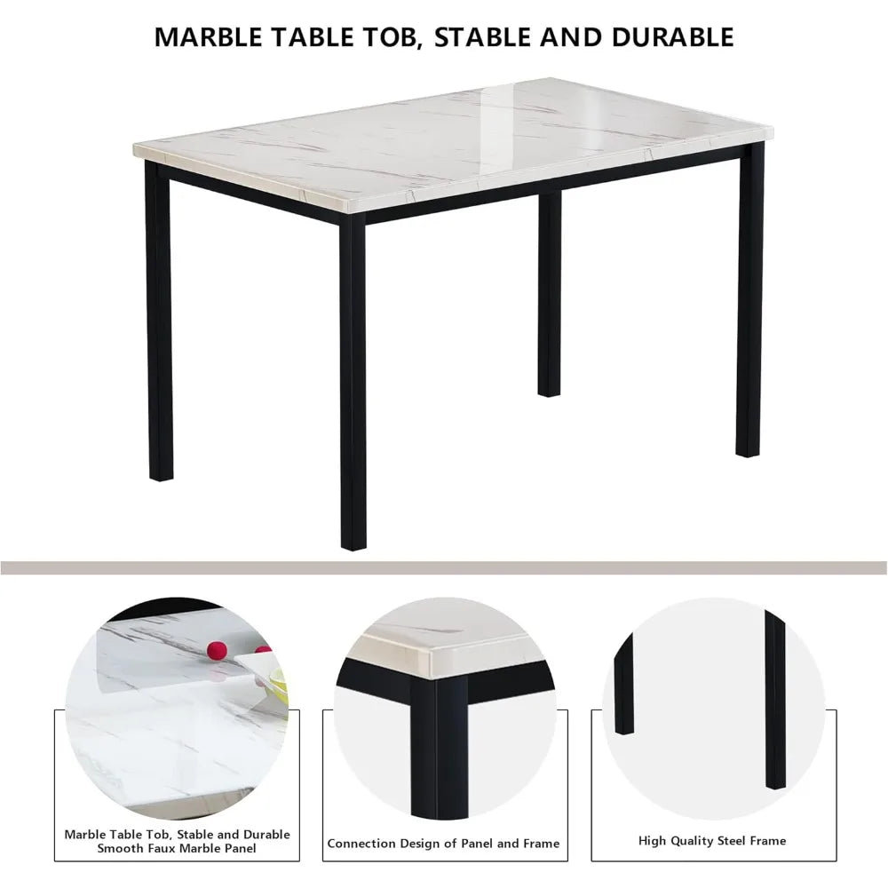 4-Piece Dining Set with Faux Marble Table and PU Leather Chairs for Small Spaces