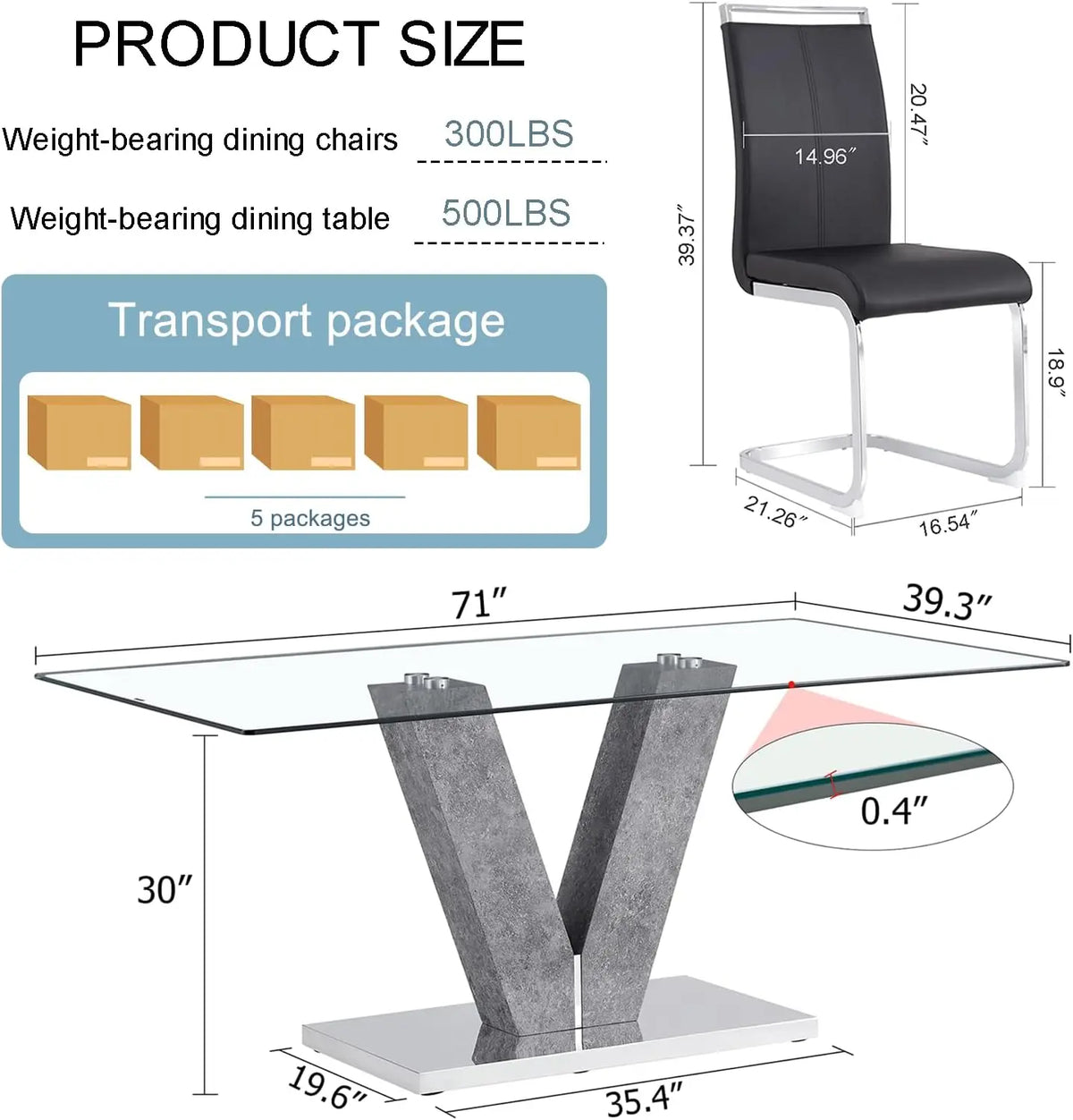 Glass Dining Room Table Set for 6,Grey Dining Table with 6 PU Leather Dining Chairs.71'' Kitchen Table with Natural