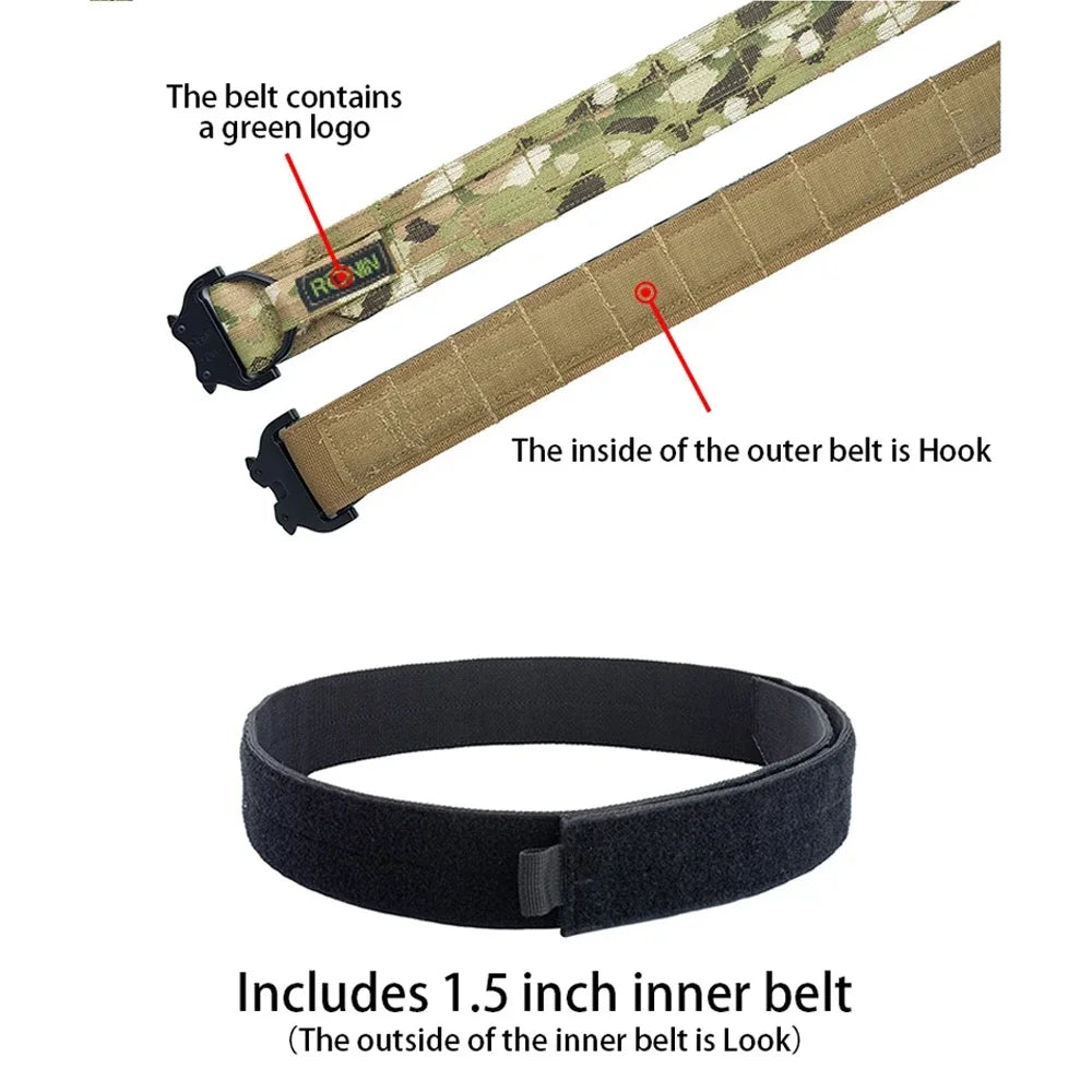 38cm 1.5 inch Width Ronin Style Tactical Molle Belt Outdoor Hunting Double Layer Belt Molle System Belt