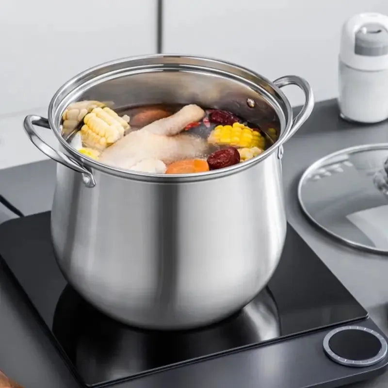 1Pc Versatile Large Stainless Steel Stock Pot - Perfect for Soups, Stews & More - Durable, Easy-Clean Kitchen Essential