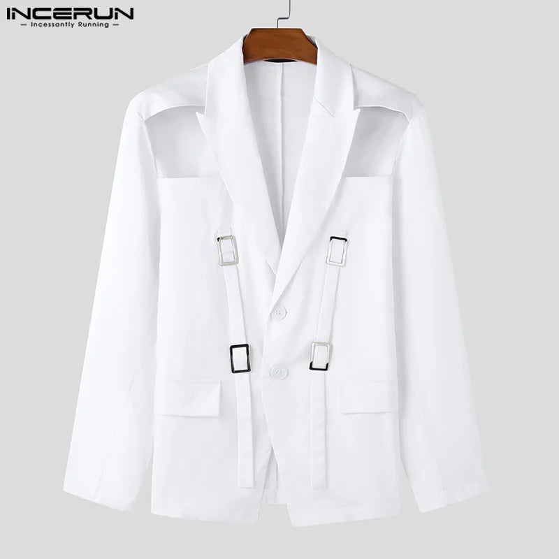Men's Clothing Fashion Hollow Out Men Blazer Vintage Solid Lace-Up Suits Streetwear Tops Casual Autumn Summer Blazer Oversized