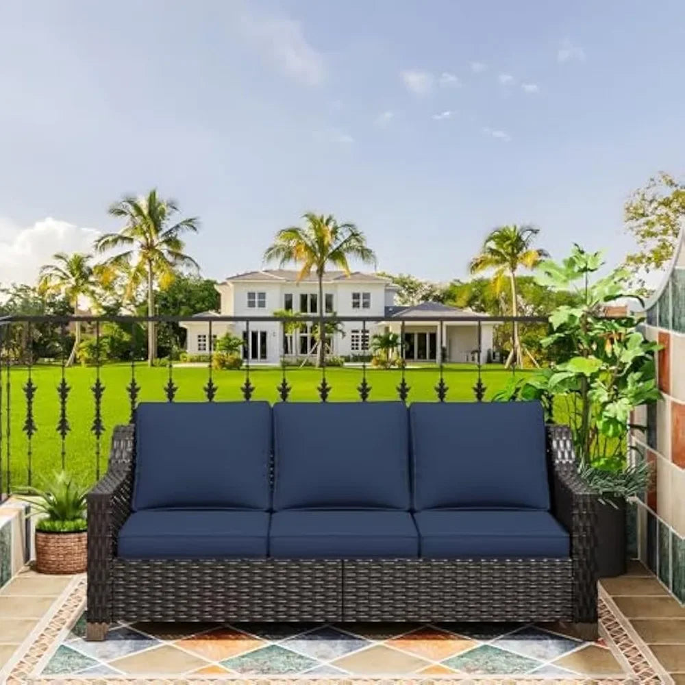 77'' All-Weather Outdoor Rattan Wicker 3-Seat Sofa High Back Couch with Premium Cushions for Garden Backyard Porch Patio Furnitu