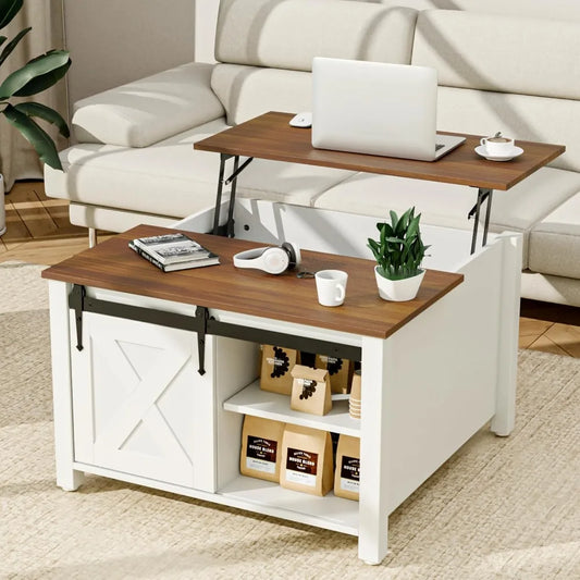 31.5" Square Coffee Table, White Lift Top Coffee Table for Living Room, Morden Farmhouse Coffee Tables with Hidden Storage for S