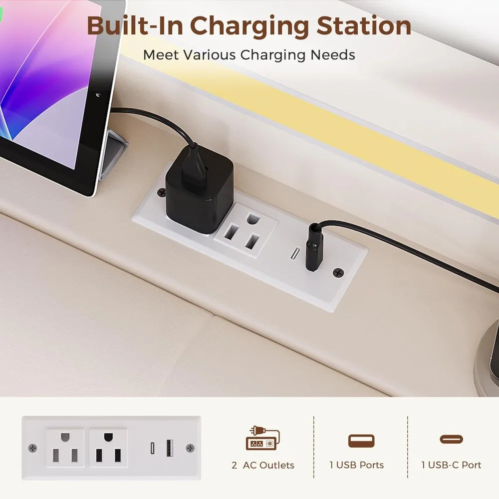 Velvet Upholstered Queen Bed Frame with Storage Drawers and Hidden Headboard, Platform Bed with Charging Station and Button Tuft