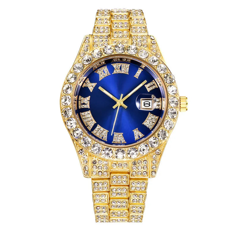 New 2025 Watch For Men Luxury Iced Out Diamond Quartz Men's Watches Calendar Hip Hop Male Clock Relogios Masculino Drop Shipping