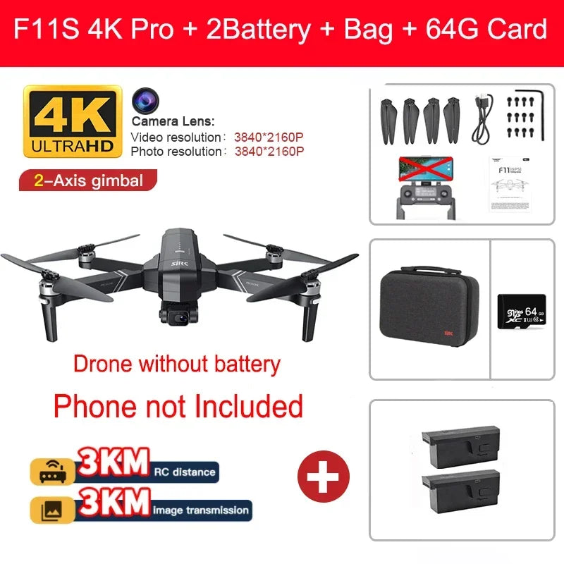 SJRC F11 Pro 4K F11s Pro 4K Camera Drone GPS 5G FPV HD 2 Axis Stabilized Gimbal EIS Professional Brushless Quadcopter RC Dron