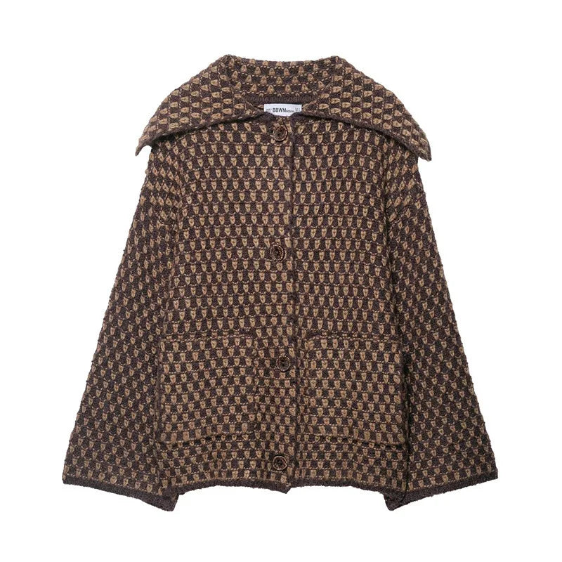 Casual Loose Knitted Sweater Jacket Versatile Independent Station Style Fashionable Women's Clothing Polyester Fabric Long Sl...
