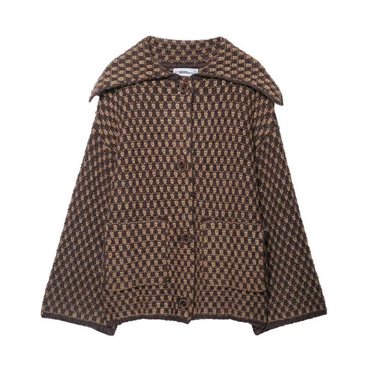 Casual Loose Knitted Sweater Jacket Versatile Independent Station Style Fashionable Women's Clothing Polyester Fabric Long Sl...