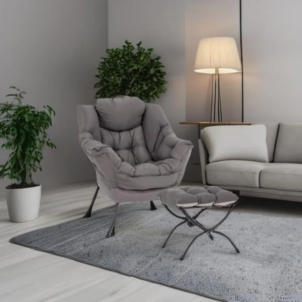lazy chair with ottoman, modern accent leisure upholstered lazy sofa armchair, contemporary lounge reading chair with armrests
