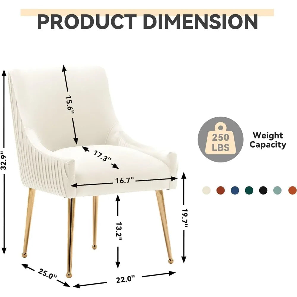 Dining Chairs, Accent Chairs Set of 2, Modern Upholstered Kitchen Dining Room Chairs with Gold Legs, Fabric Tufted Velvet Living