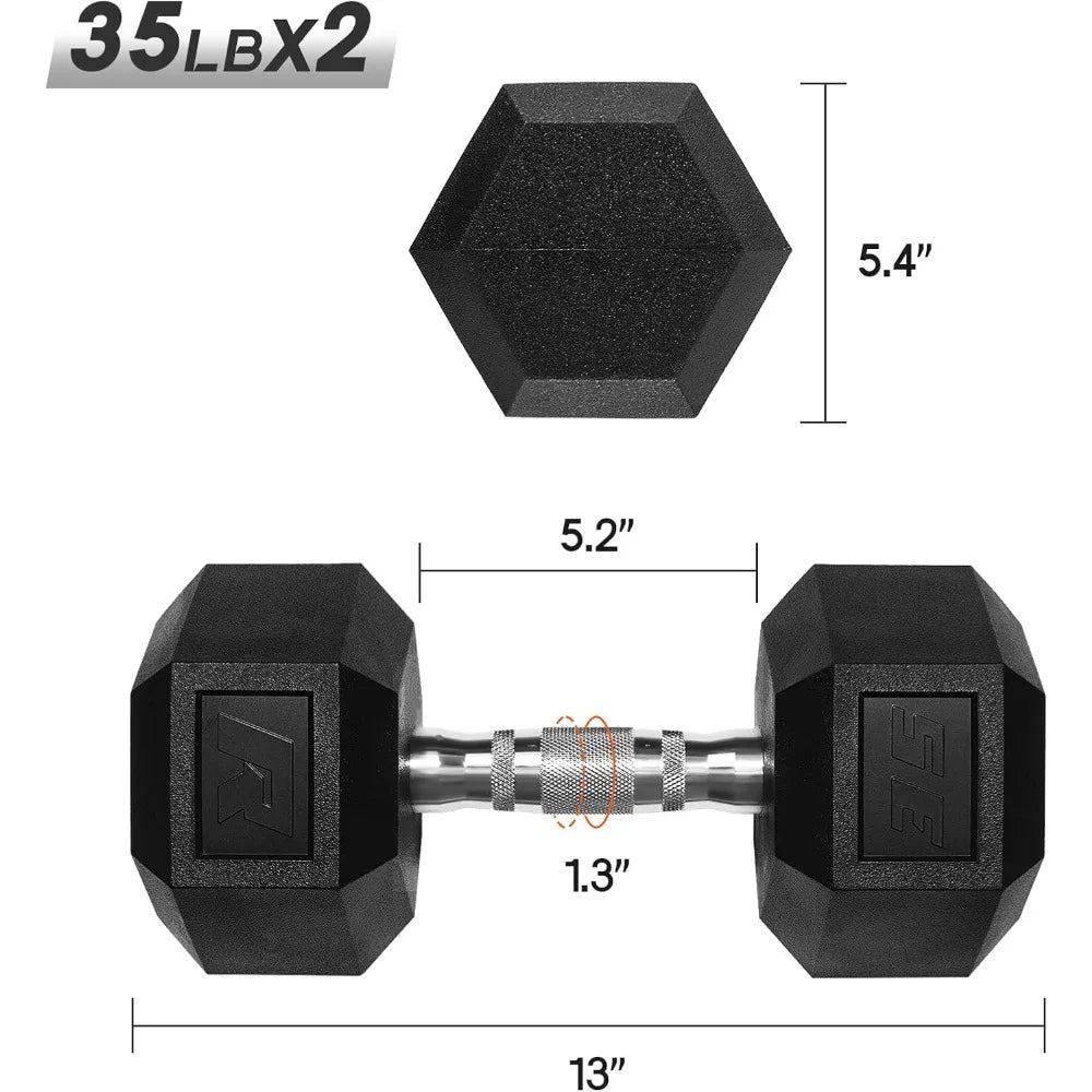 RitFit 5-650 LBS PVC-Coated Hex Dumbbells with Optional Storage Rack for Home Gym, Chrome Handle Hand Weights for Strength Train