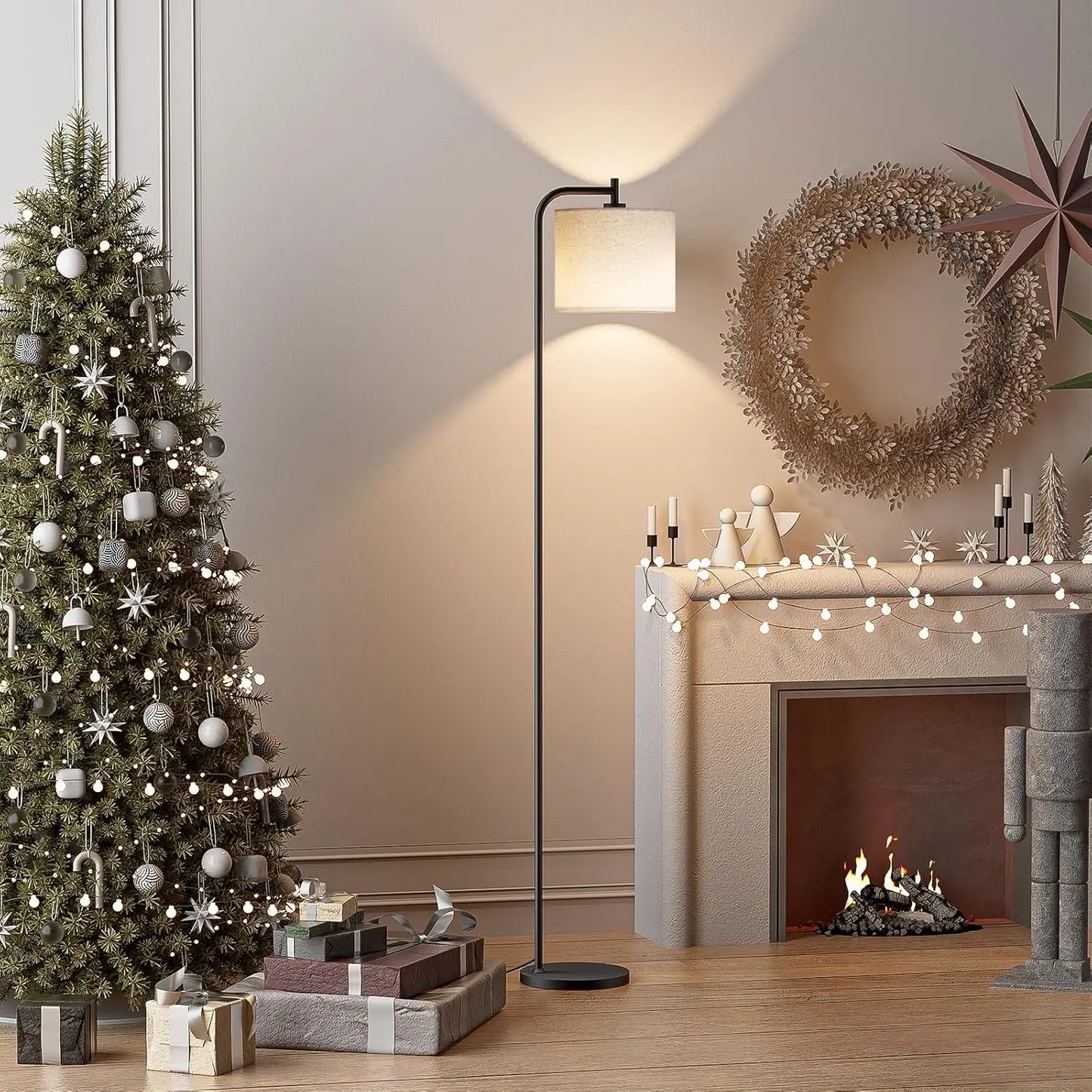 Dimmable Floor Lamp with Linen Shade, Remote Control, 3 Color Temperatures, Modern Standing Lamp for Living Room Bedroom Office,