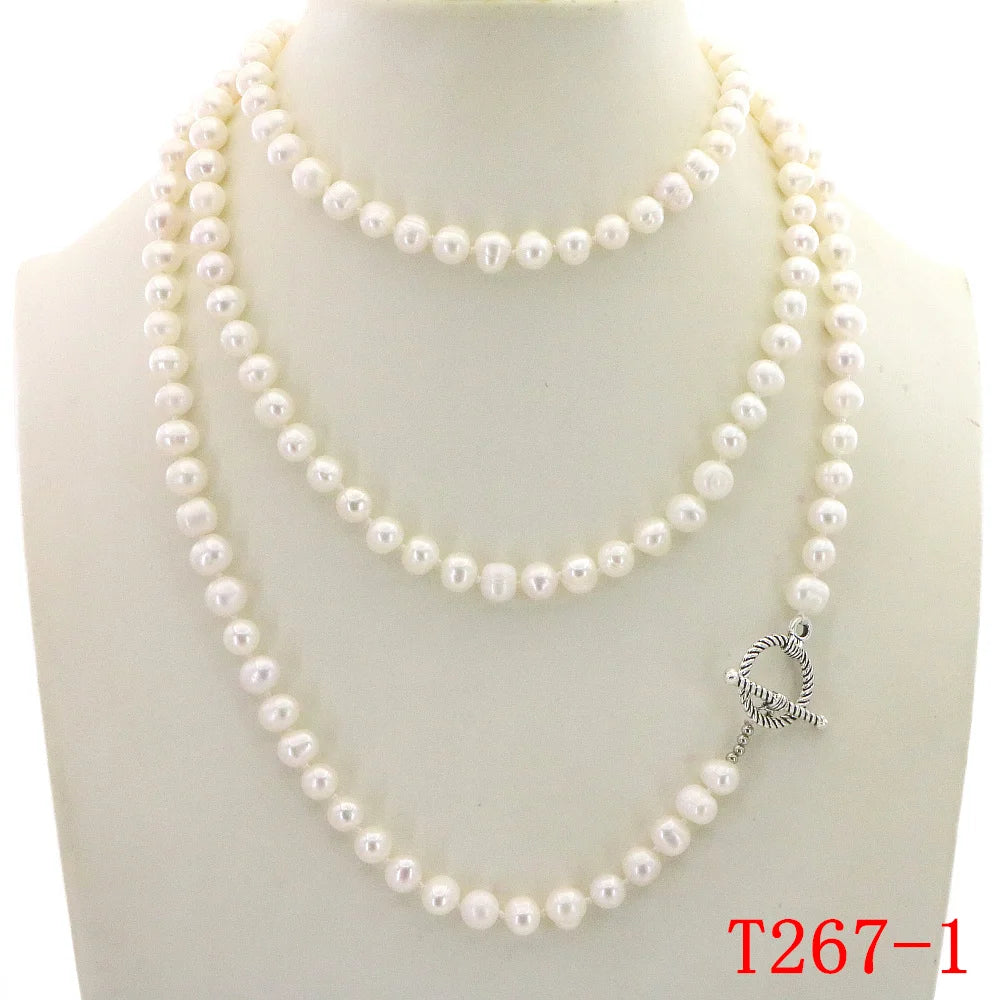 Natural Freshwater 7-8mm Long Pearl Necklace Women In Necklaces 127cm Fashion Hot Charming Jewelry Girl Birthday Gift T261