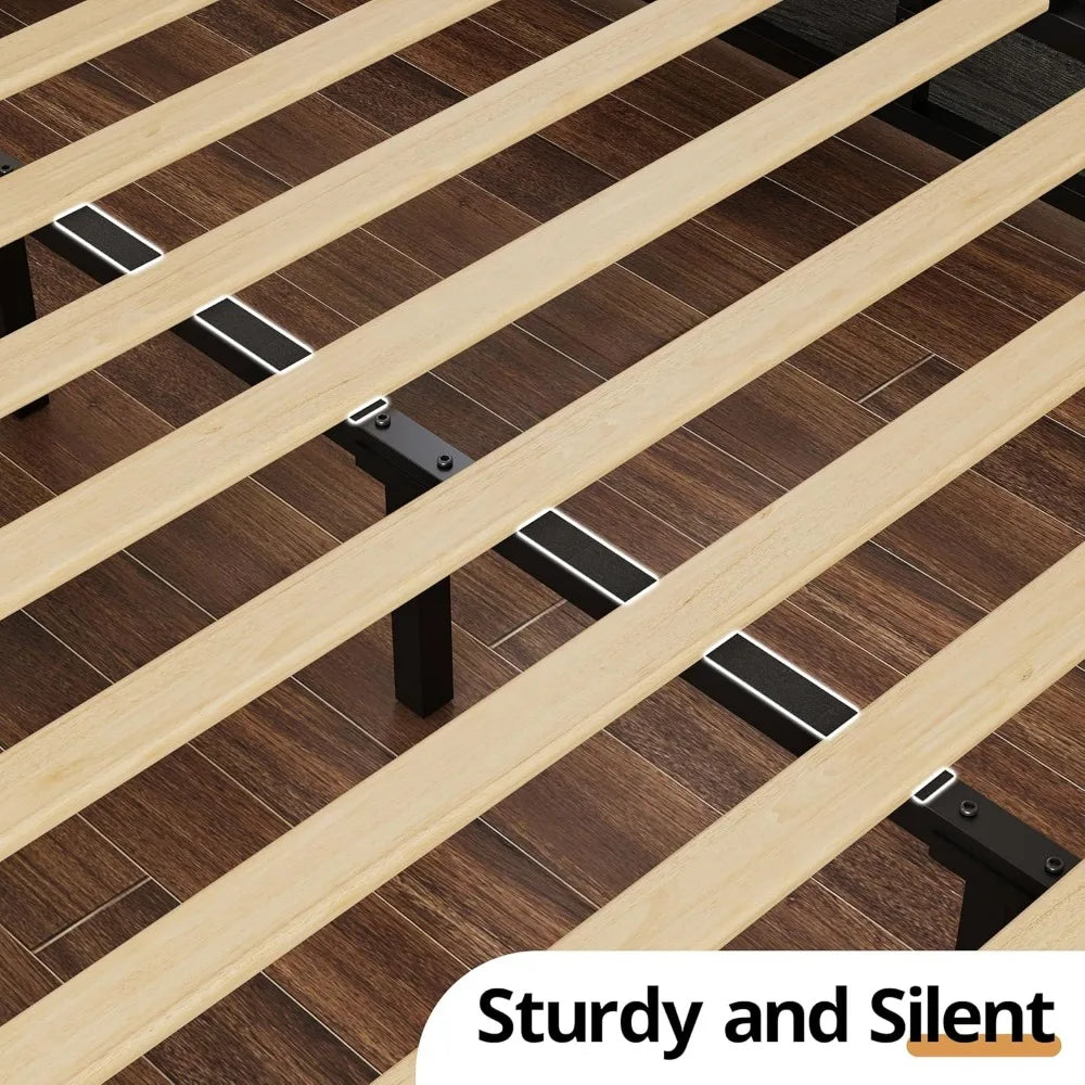 Farmhouse Style Queen Bed Frame with Lift Storage, Wooden Slat Support, Sturdy and Quiet, Easy Assembly