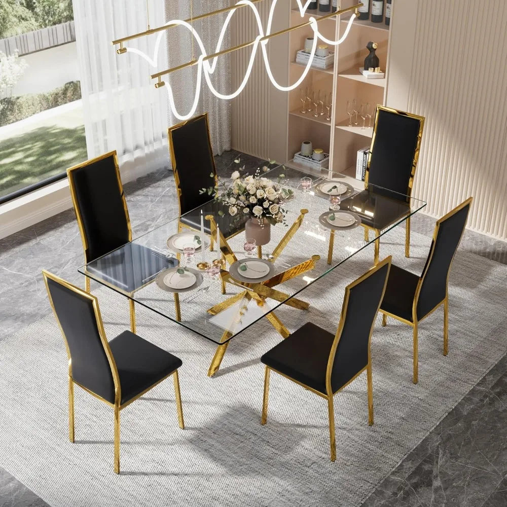 Contemporary 4-Piece Dining Chair Set - Black Synthetic Leather with Chrome Gold Legs, High Curved Back and Cloud-Like Cushionin