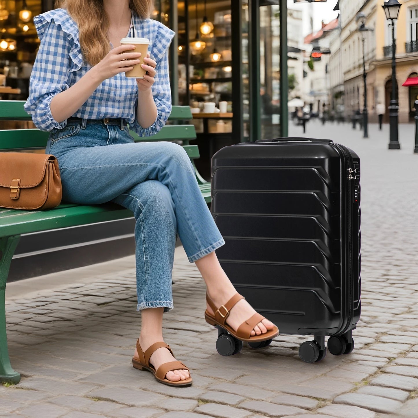 Black Friday 14"/20" 2-Piece ABS Luggage Set - Spinner Wheels Lock + 14" Cosmetic Bag