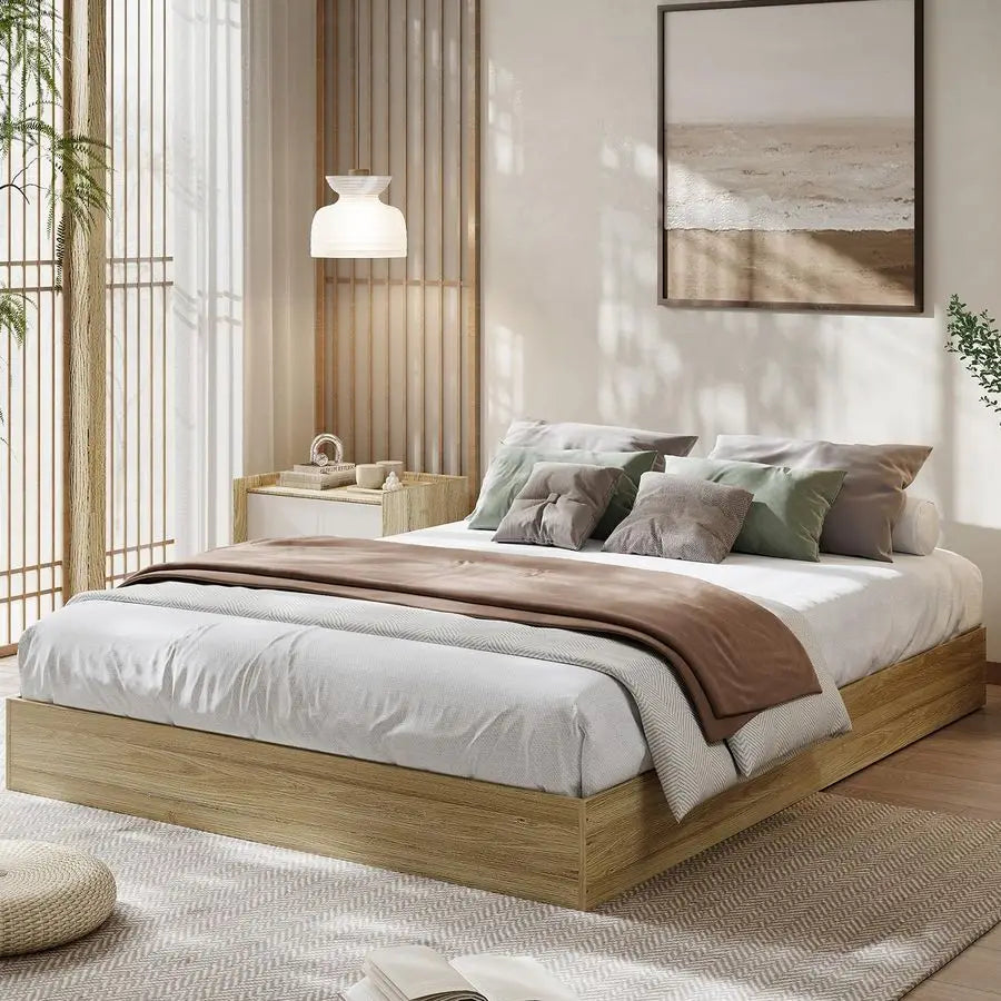 Full Size Wood Platform Bed Frame, Wooden Bed Frame Without Headboard, Wood Slat Support, No Box Spring Needed, Easy Assembly