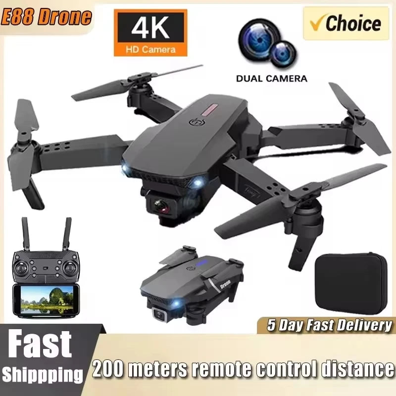 2025 New E88 WIFI FPV Drone Quadcopter With Wide Angle HD 4K Camera Height Hold RC Foldable Quadcopter Drones UAV Gifts Toys
