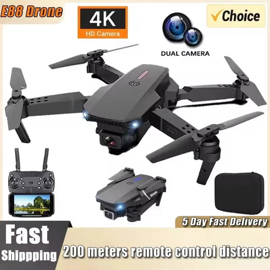 2025 New E88 WIFI FPV Drone Quadcopter With Wide Angle HD 4K Camera Height Hold RC Foldable Quadcopter Drones UAV Gifts Toys