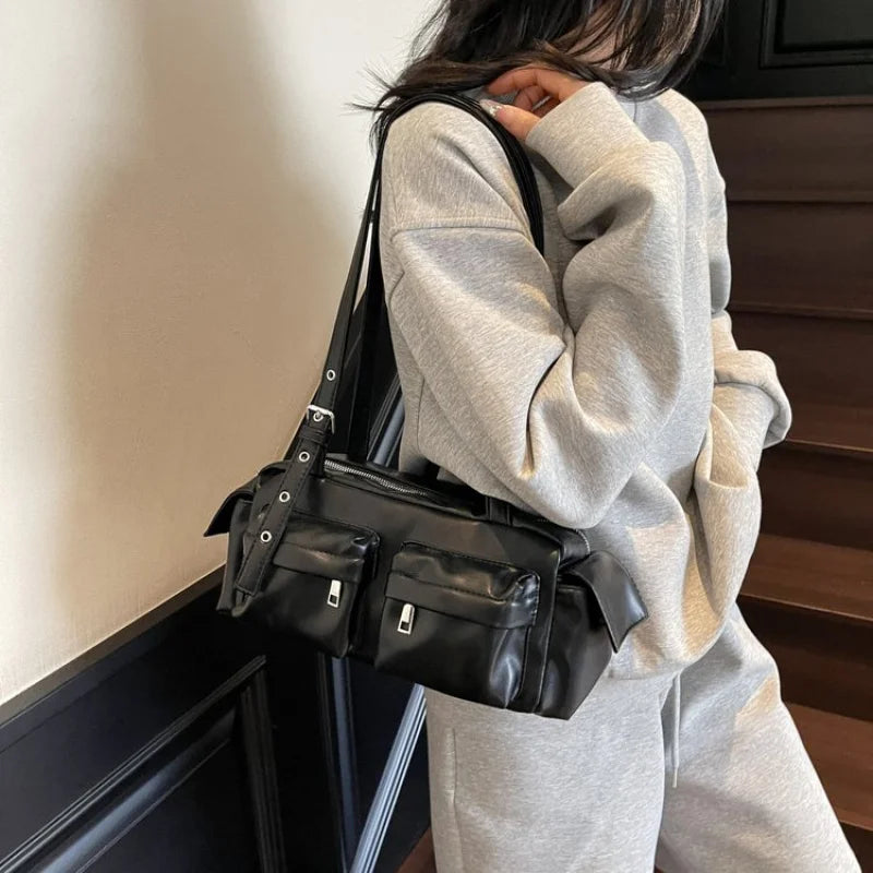Women'S Bag Fashion Bowling Bag Red Shoulder Bag Vintage Motorcycle Bags For Ladies