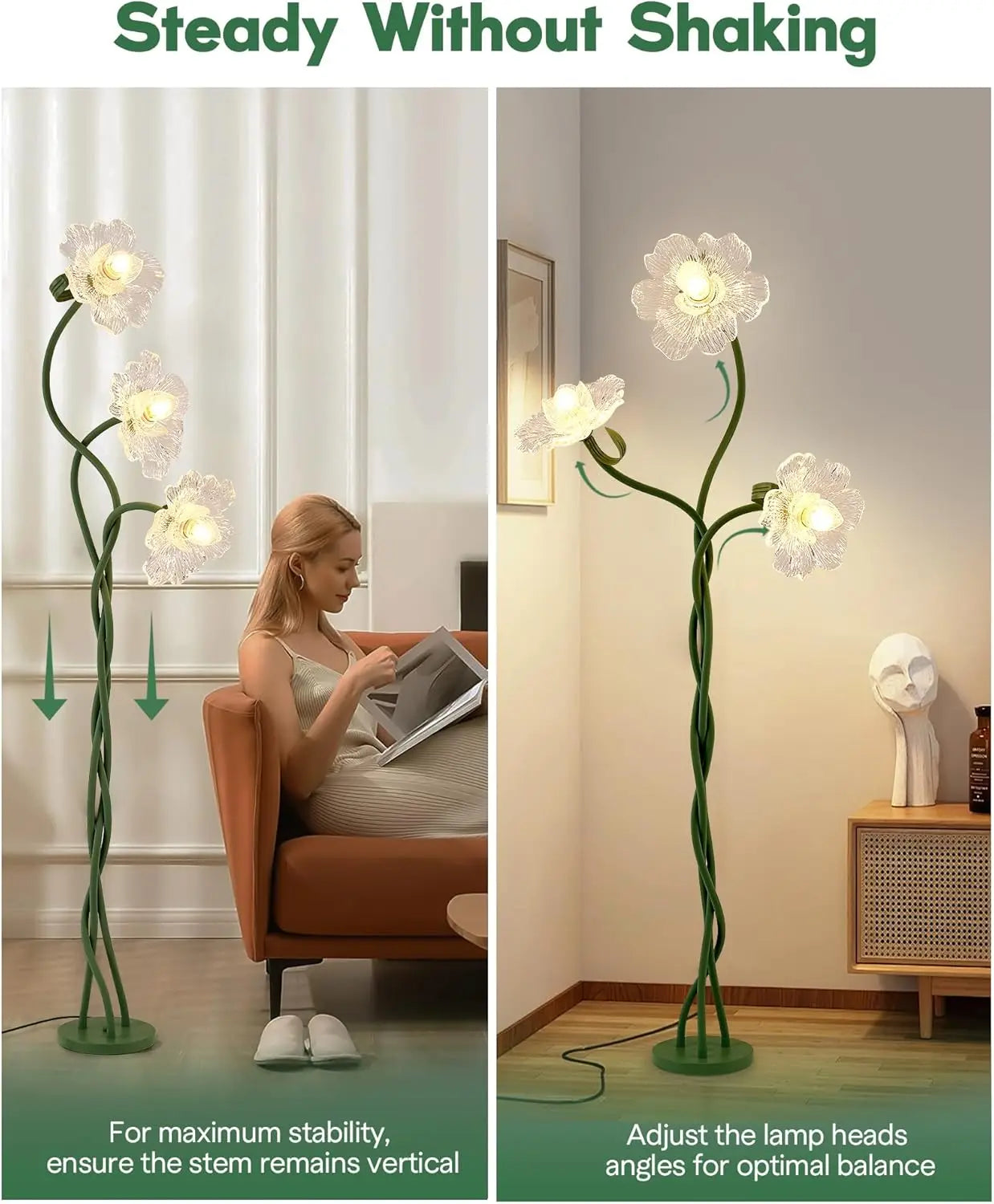 Flower Floor Lamp with Adjustable Gooseneck, 3-Color Temperature Standing Lamp for Living Room, Bedroom – Green