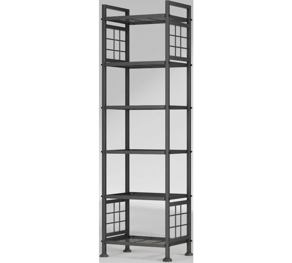 6-Tier Metal Storage Shelf for Bathroom & Kitchen Organization, Heavy-Duty Wire Rack with Adjustable Feet, Black