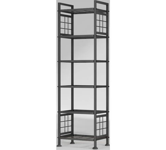 6-Tier Metal Storage Shelf for Bathroom & Kitchen Organization, Heavy-Duty Wire Rack with Adjustable Feet, Black