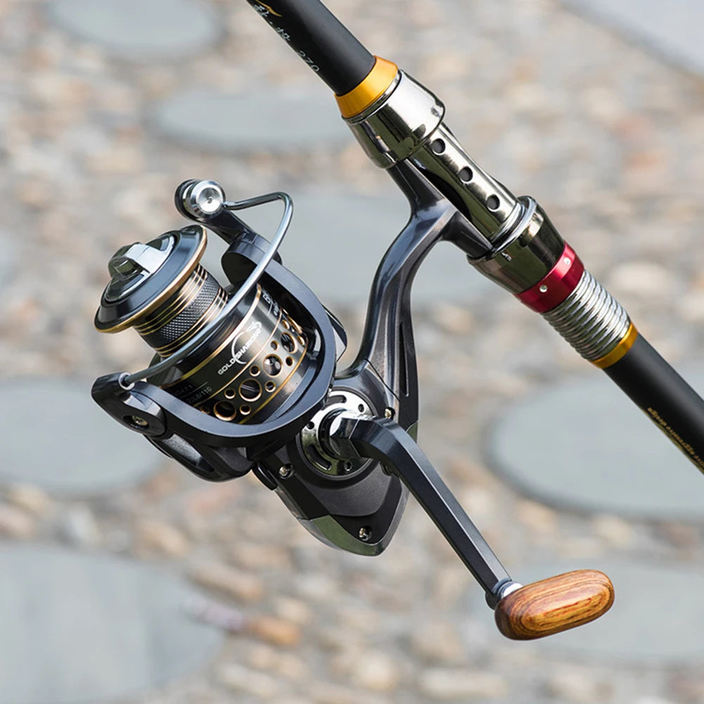 Spinning Reel Ultra Smooth Powerful Freshwater Fishing Reels with Wood Handle Spinning Fishing Reel 5.2:1 Gear Ratio 13 Bearings