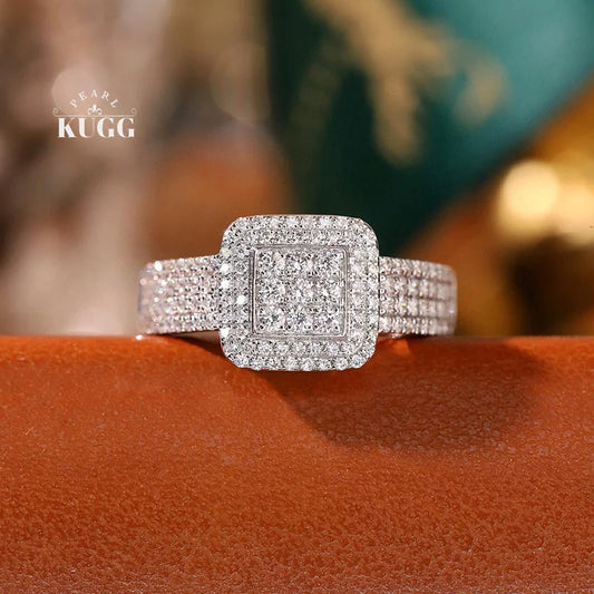 KUGG 100% 18K White Gold Rings Women 0.60carat Real Natural Diamond Engagement Ring Fashion Geometric Design High Party Jewelry