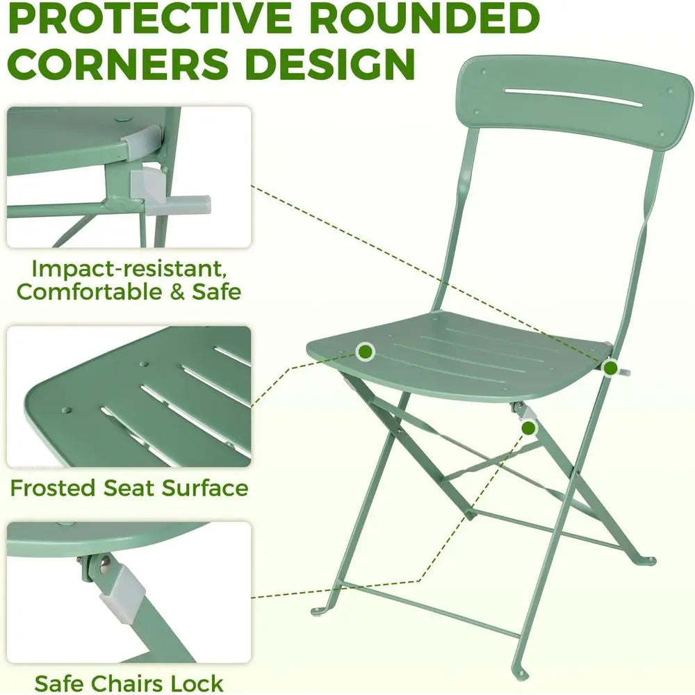 Sage Green 3-Piece Folding Patio Bistro Set with Premium Frame, Colorful Outdoor Furniture