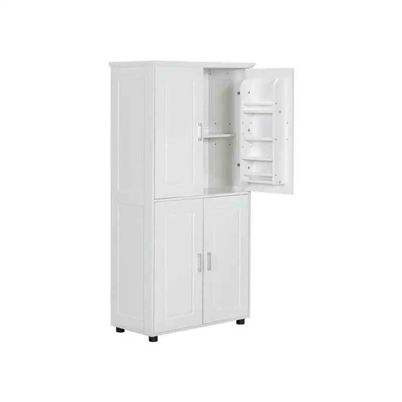 Tall and Wide Bathroom Floor Storage Cabinet, Bathroom Storage Unit, Freestanding Cabinet with 4 Doors, Adjustable Shelves, Whit