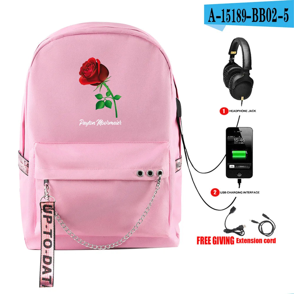 Cartoon Popular payton moormeier Student School Bags Unisex Print Oxford Waterproof Notebook Usb Rechargeable Travel Backpacks