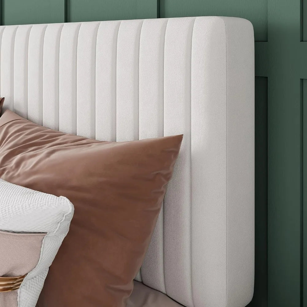 Velvet-Covered Full Size Platform Bed Frame with Adjustable Tufted Headboard and Mattress Support