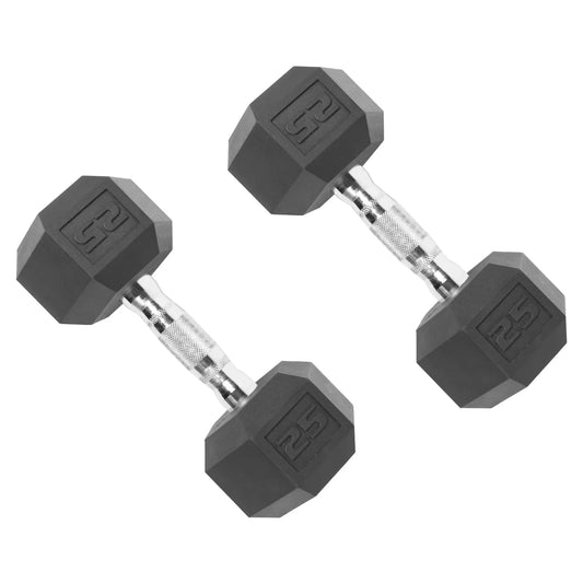 Rubber Hex Dumbbell Set 50lb Total, 2x25lb Non-Slip Weights for Safe Home Workouts, Strength & Fitness Training