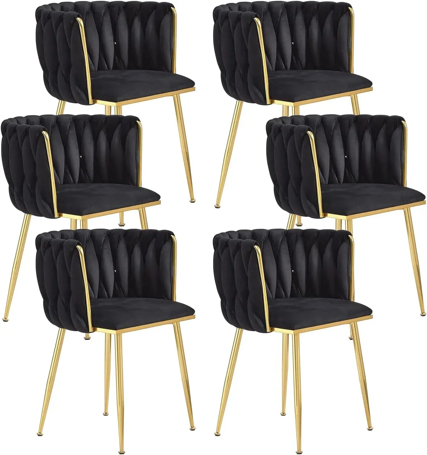 ,Woven Upholstered Chairs Dining Room,Kitchen，Velvet Dining Chairs Set of 6,Modern Dining Chair with Golden Metal Legs