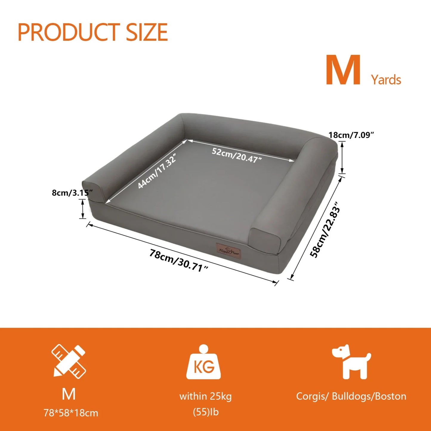 M-2XL Microfiber Leather Dog Bed Sofa Couch Bed with Supportive Bolster and Foam Base Pet Sleeping Bed for All Breed