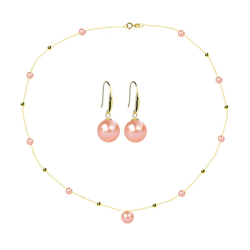 NYMPH 18K Gold Pearl Jewelry Set Natural Freshwater Pearl Necklace Pure AU750 Earrings for Women Wedding Gift t424