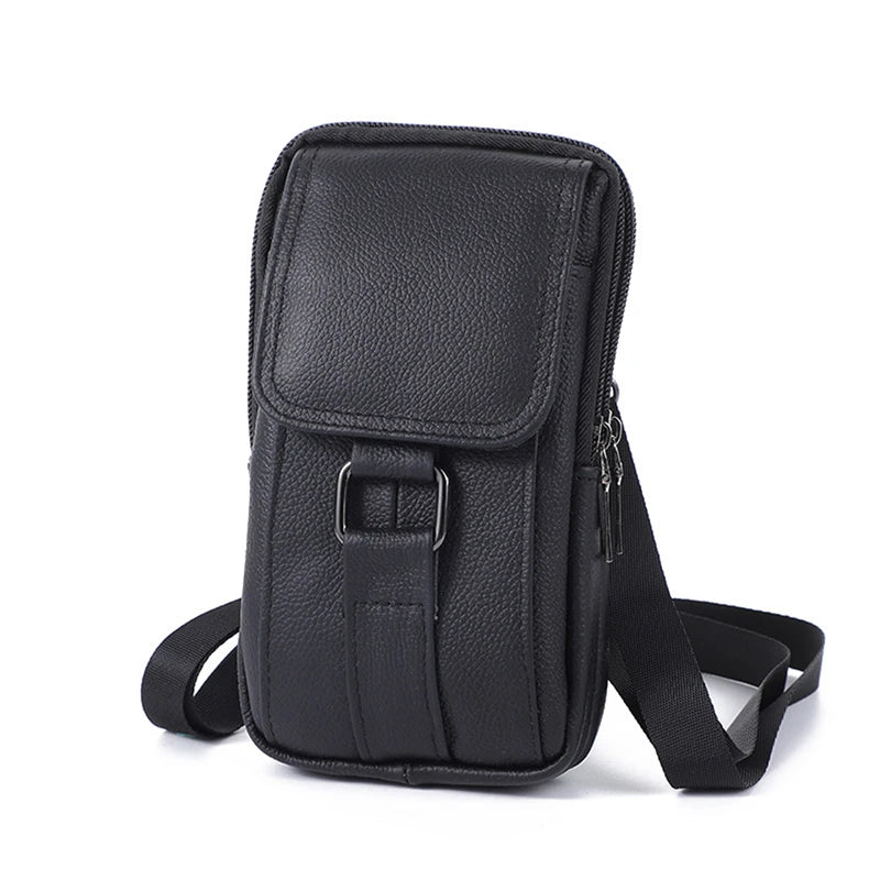 Men PU Waist Bag Large Capacity Belt Bag Shoulder Bags Crossbody Bags Multi Layer Buckle Mobile Phone Bag Bum Pouch