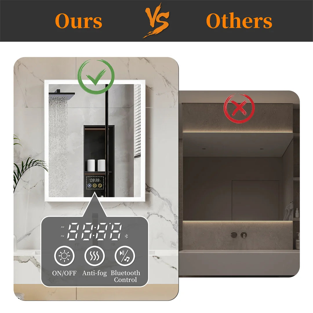 Bluetooth Bathroom Mirror Cabinet Wall Mounted LED Light Mirror Medicine Storage Cabinet Organizer with Build-in Socket Defog