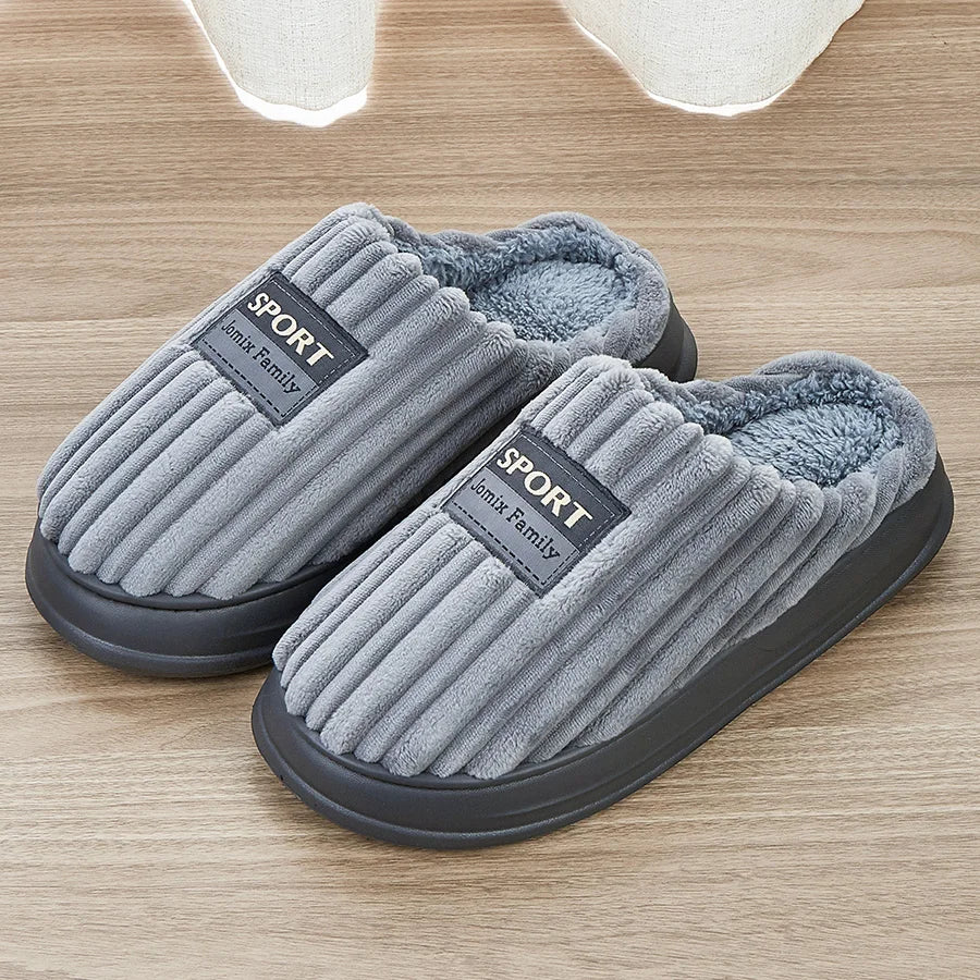 House Slippers For Men Furry Cozy Memory Foam Round Toe Couple Shoes Warm Winter Soft Plush Slippers