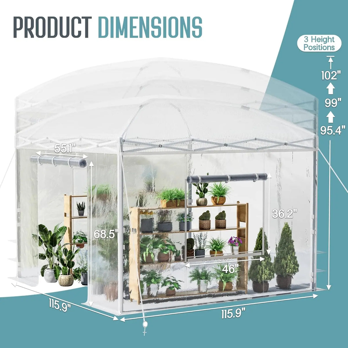 [New Arrival!]10×10×8.5 FT Outdoors Pop-up Greenhouses with Adjustable Reinforced Frame, Portable Walk in Greenhouse with 2 Roll