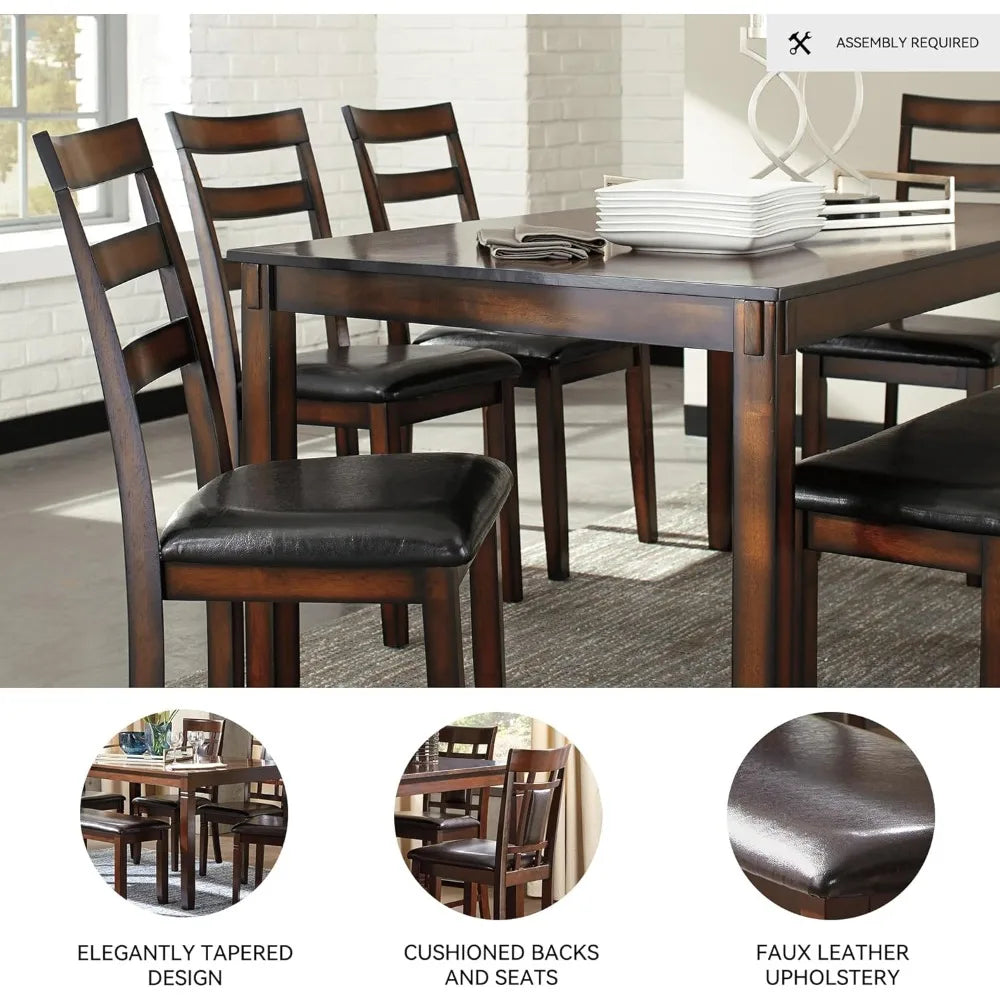Coviar 6 Piece Dining Set, Includes Table, 4 Chairs & Bench, Dark Brown