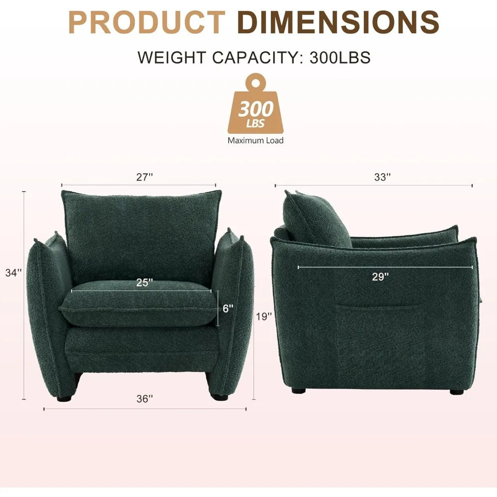 Oversized Accent Chair, Modern Single Sofa Cloud Chairs with Removable Pillow, Deep Seat Comfy Armchair for Living Room Bedroom