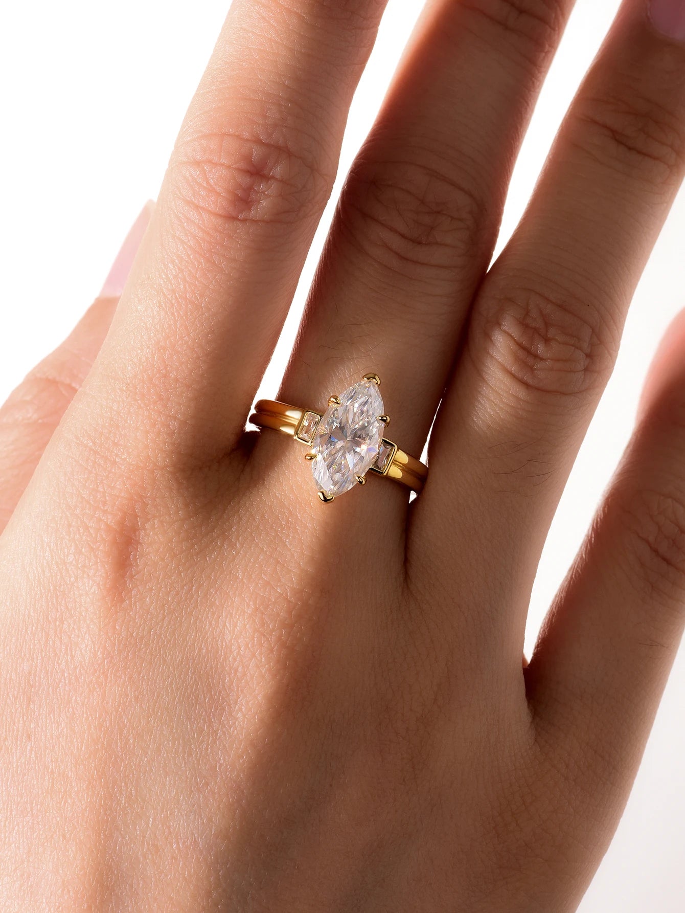 S925 Sterling Silver 3CT Marquise Moissanite Ring Set Fine Jewelry Gold-plated 18k Suitable for Birthday Gifts